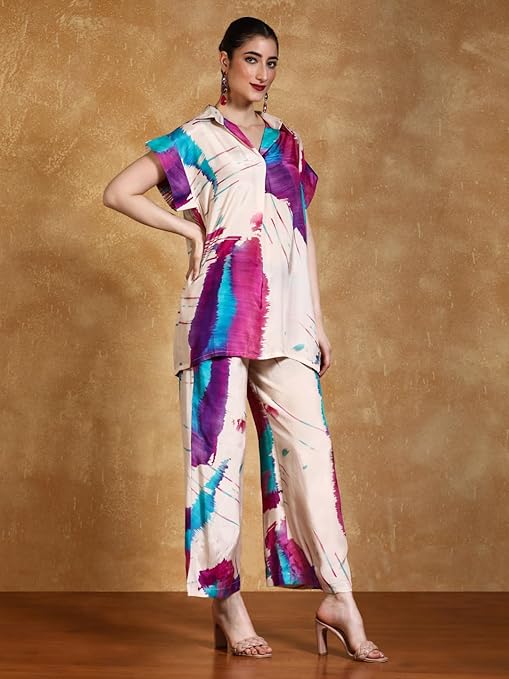 KF Abstract printed loose fit top with flared palazzo (Cord-Set)