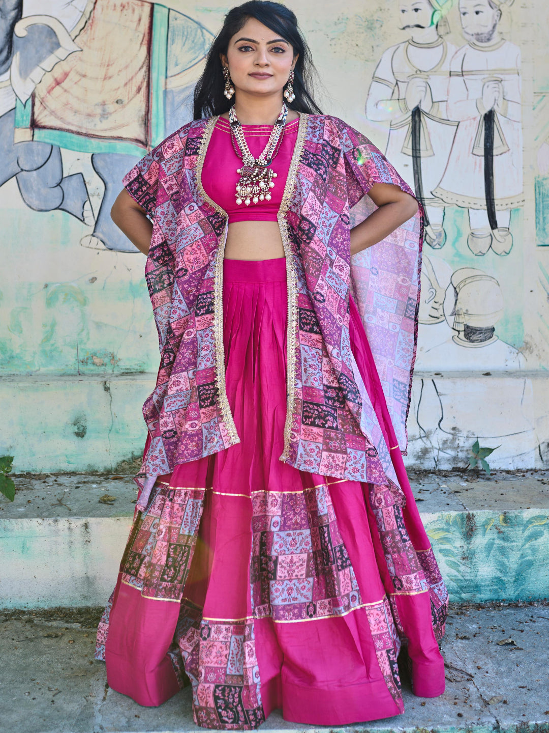 ES Pure Rayon Cotton Stitched Lehenga Blouse & Shrug with Printed Patchwork