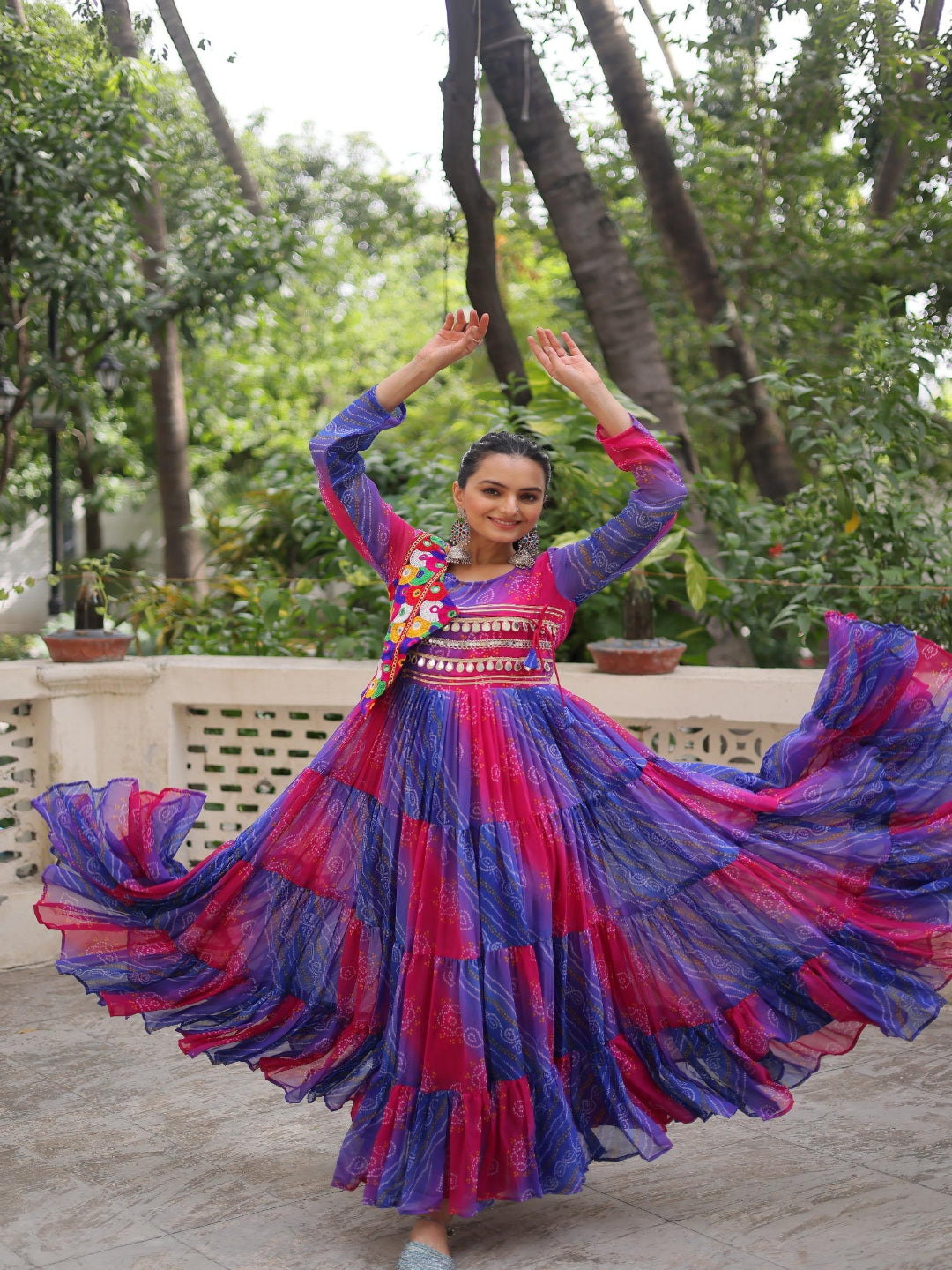 ES Navaratri Special Premium Laheriya & Bandhej Print Gown