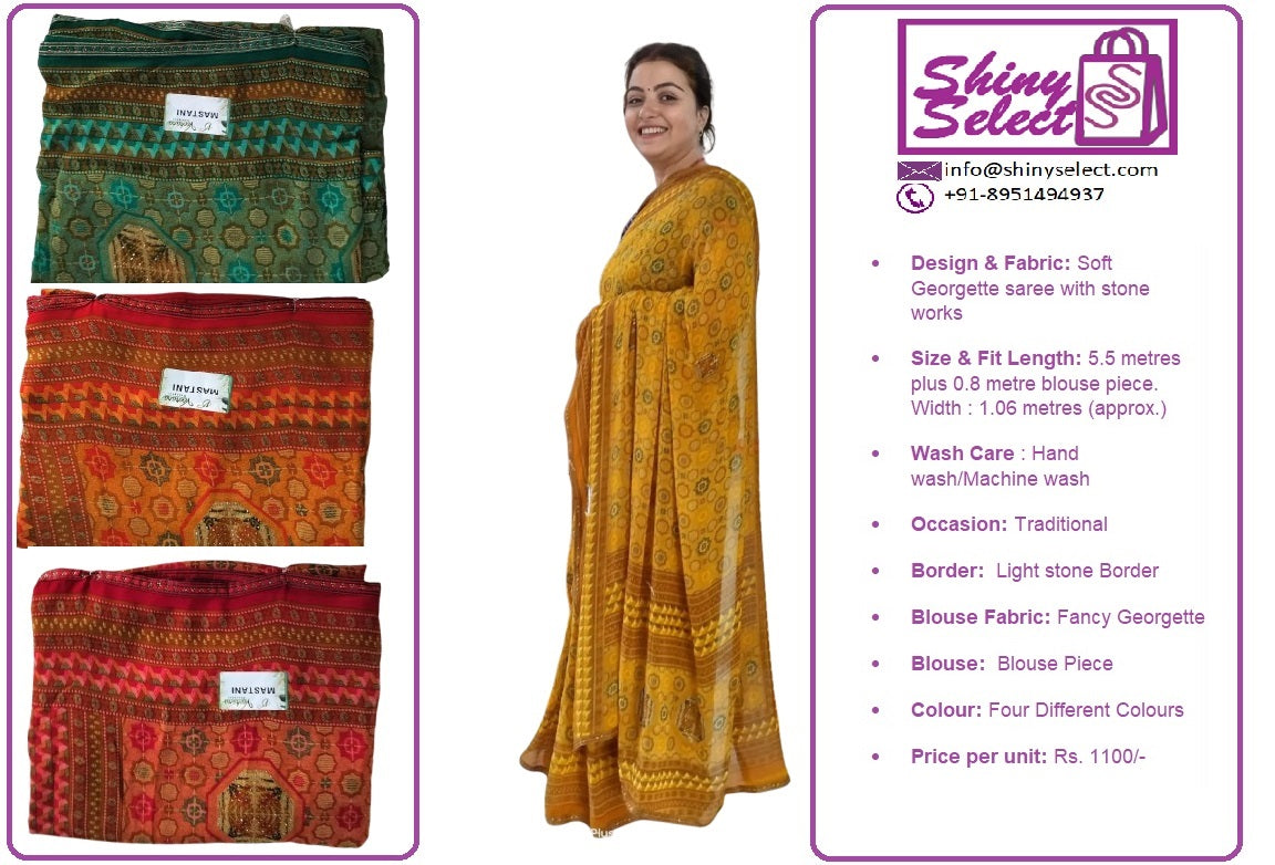 ShinySelect Soft & comfortable Georgette saree with light stone work