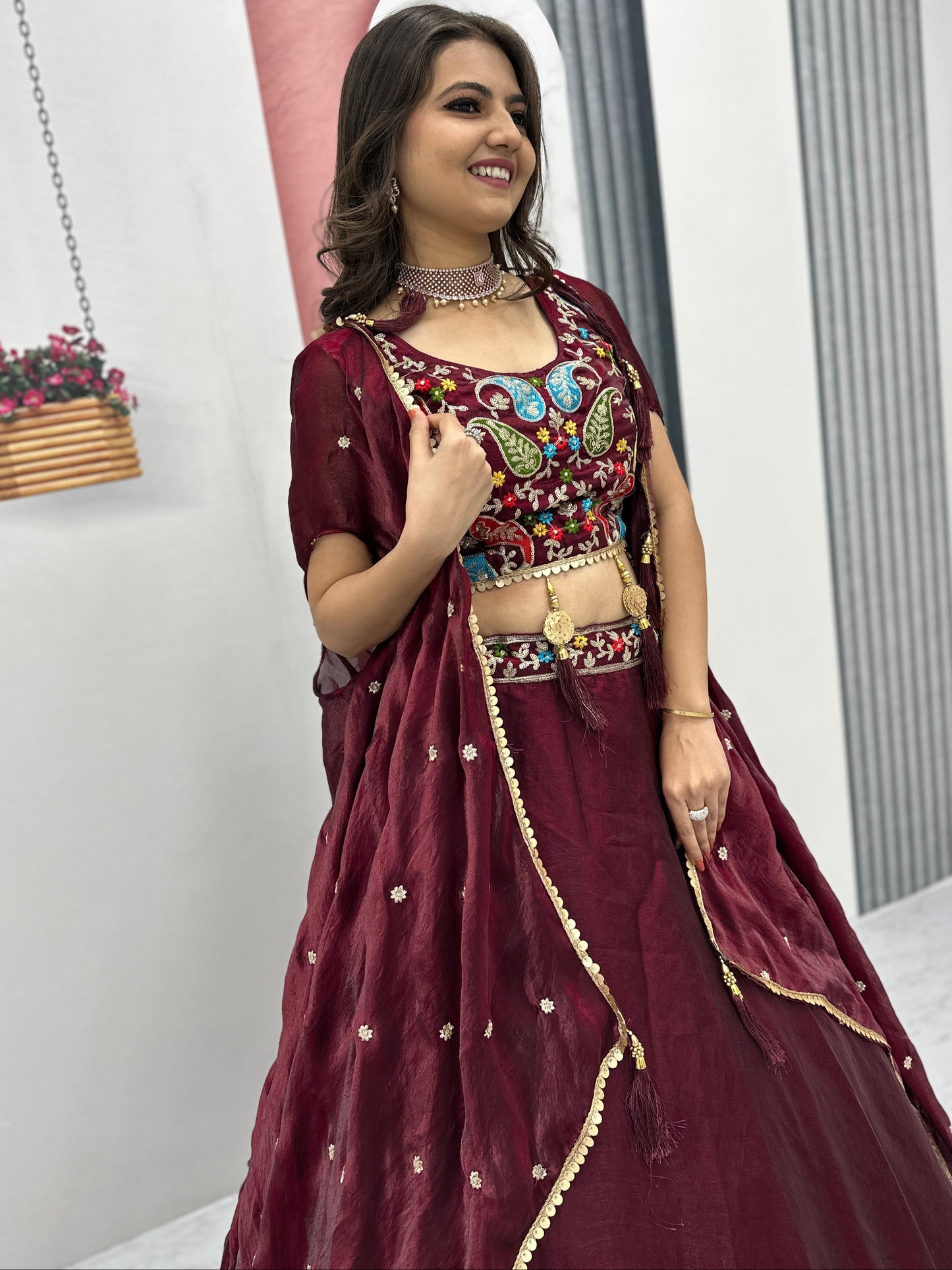 ES Fendy Lehenga Choli set with heavy embroidery with Shrug style Dupatta