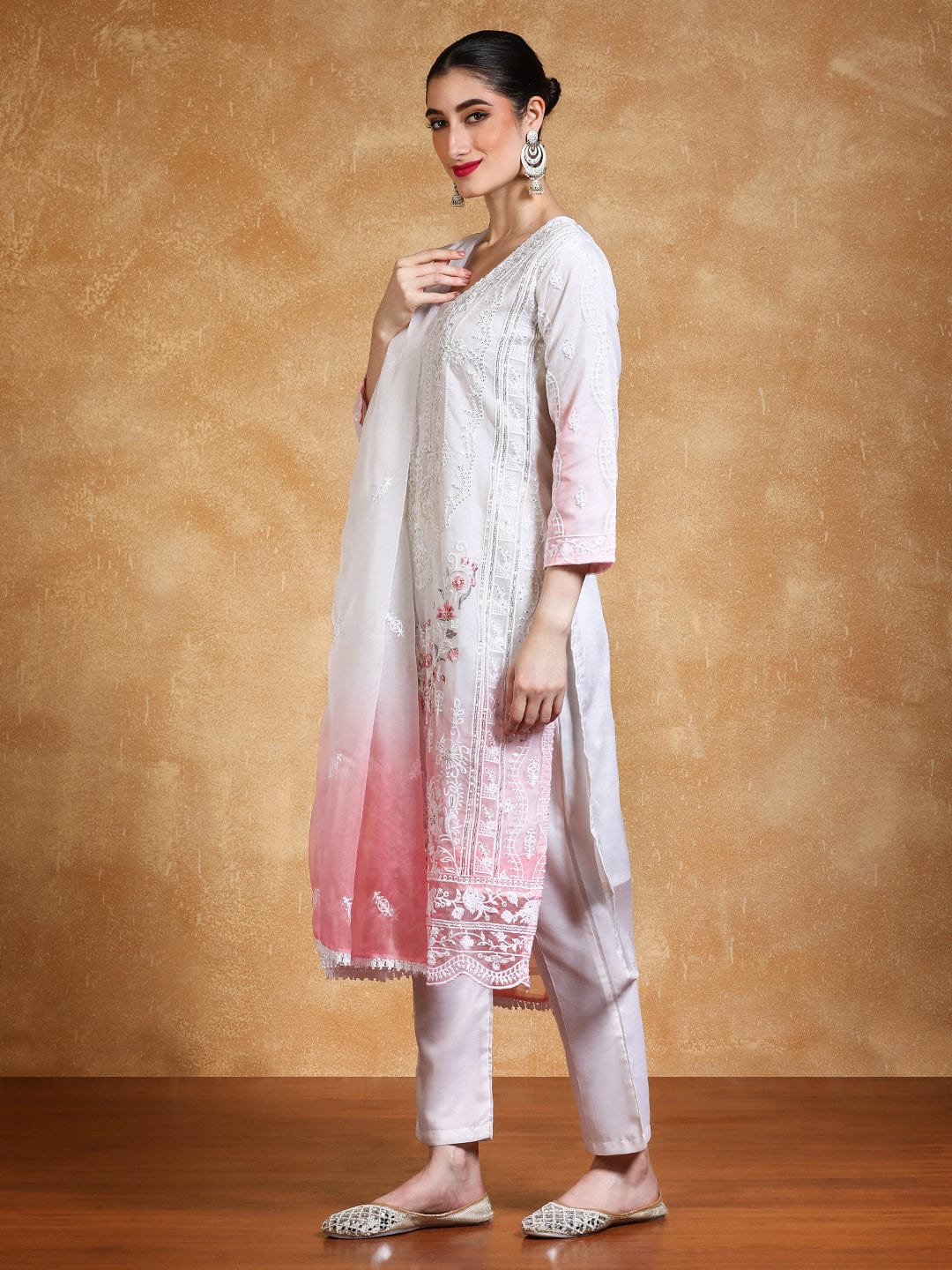 KF Women Floral Heavy Embroidered Kurta With Trouser & Dupatta