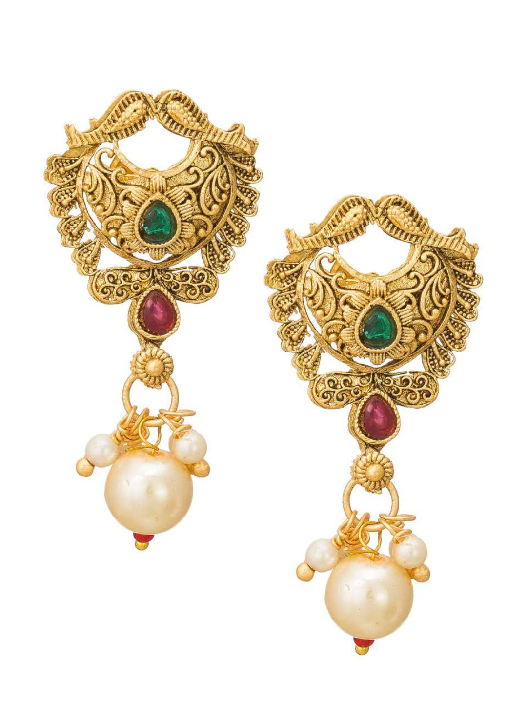 YNF Exquisite Gold & Red Stone Fancy Mala Necklace Set on Brass Base