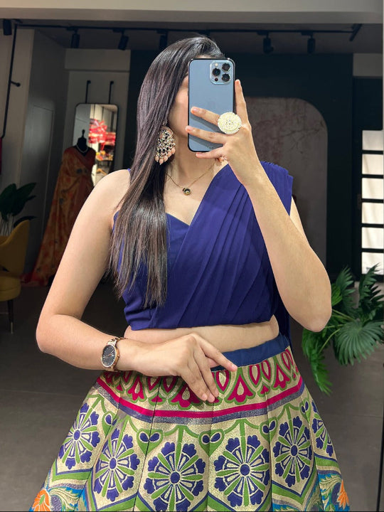 ES Banarsi Silk Lehenga, Blouse & Dupatta With Zari Weaving Work