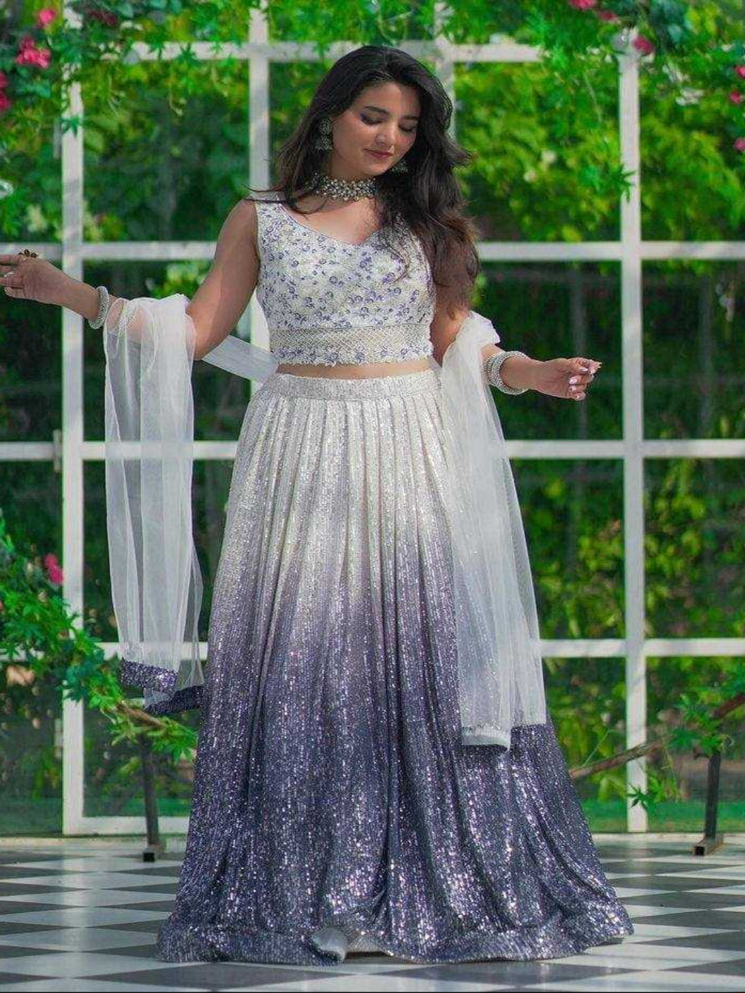 YNF Grand Shaded Georgette Silk Lehenga Choli with 3.25m Flair & Heavy Sequin Work