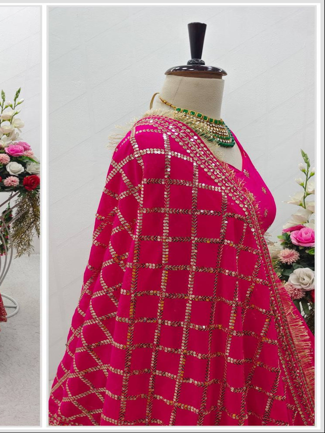 RE Heavy Fox Georgette Sequence Embroidery Gown Set with Butter Silk Pants & Zalar Dupatta