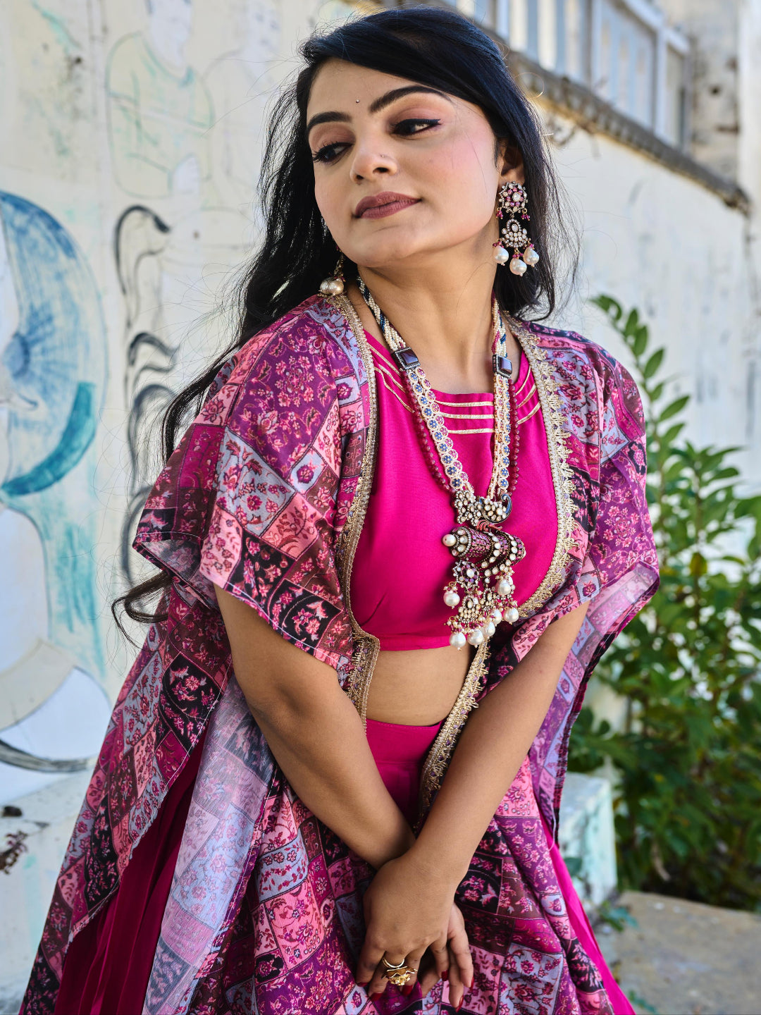 ES Pure Rayon Cotton Stitched Lehenga Blouse & Shrug with Printed Patchwork