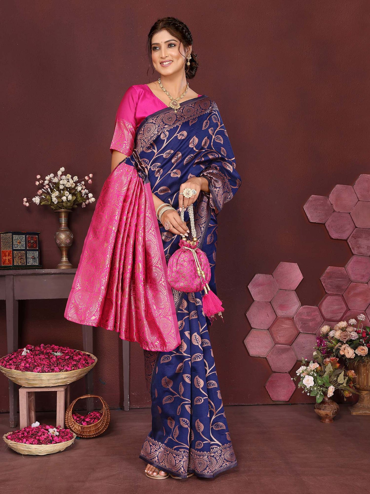 KF Women Kanjivaram Banarasi Silk Woven Design Saree
