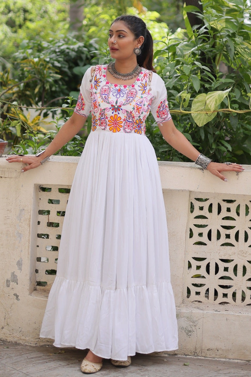 ES Navratri Special Premium Kutchi Gamthi Embroidered Gown
