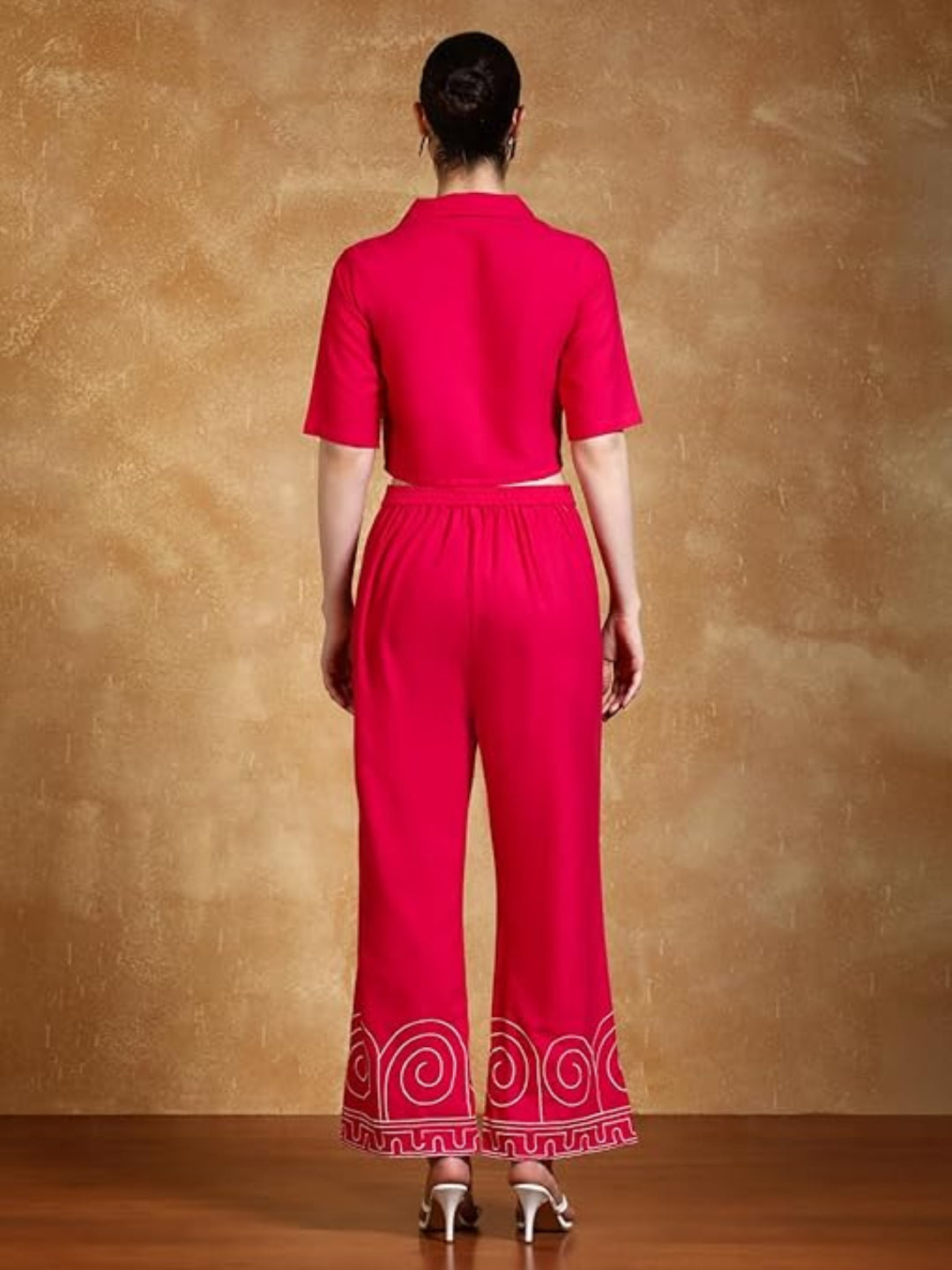 KF Thread Embroidered Crop Shirt with Flared Palazzo