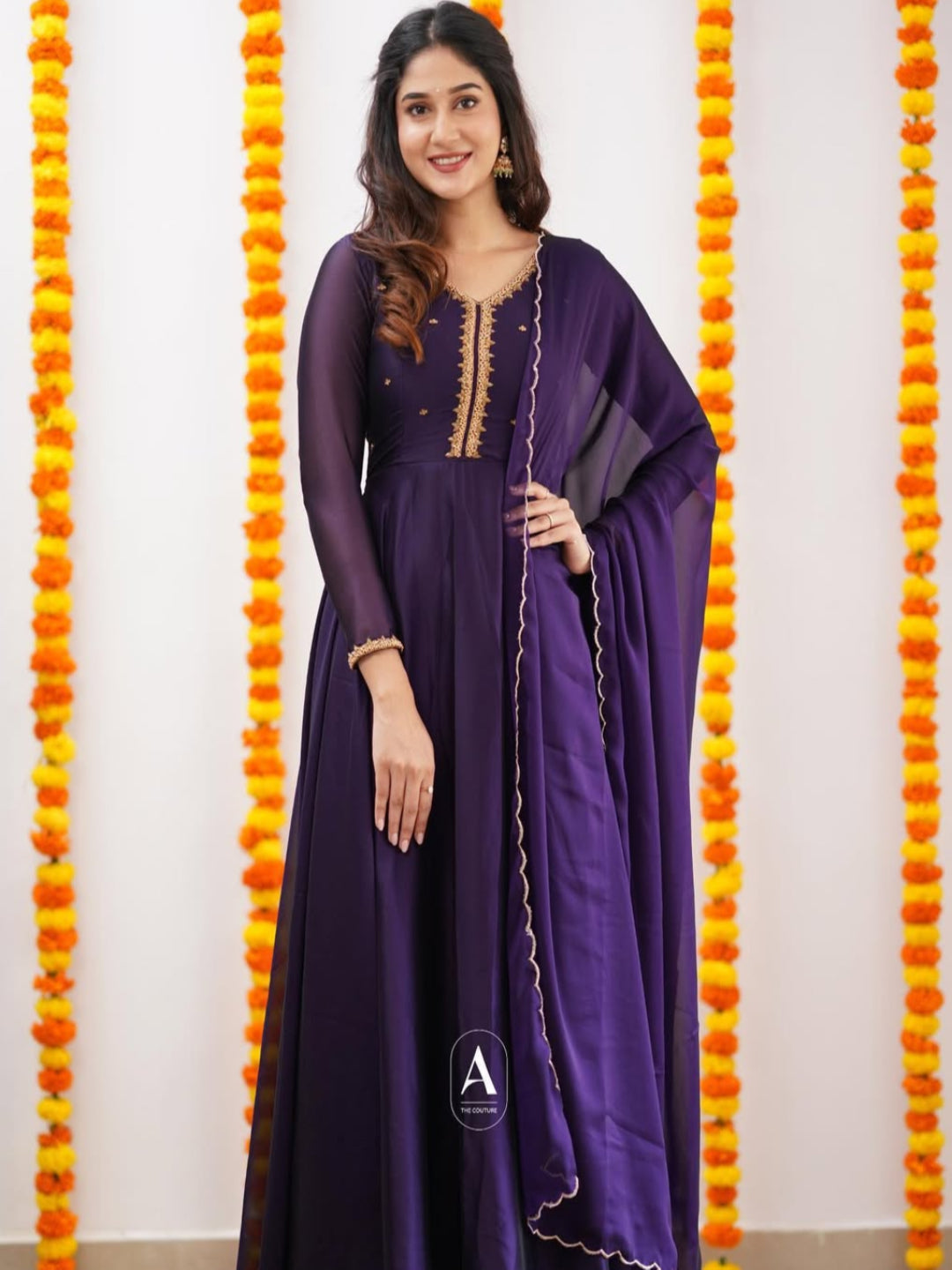 ES Elegant Hand-Embroidered Rangoli Silk Gown with Dupatta