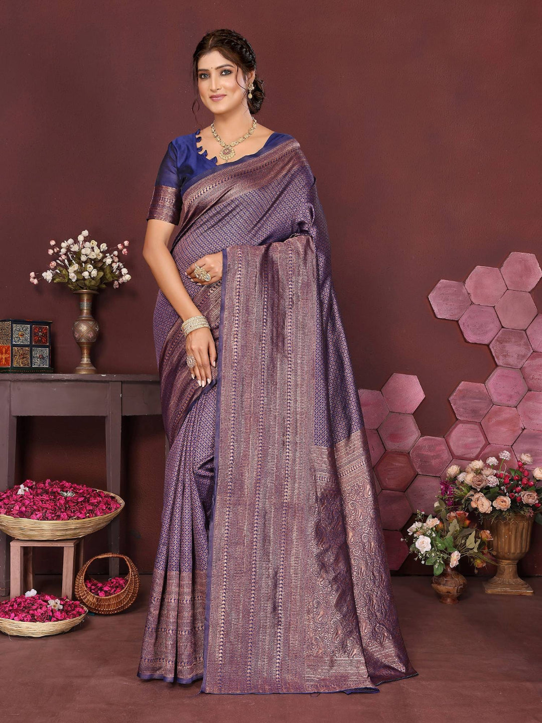 KF Women's Beige Banarasi Silk Woven Design Saree