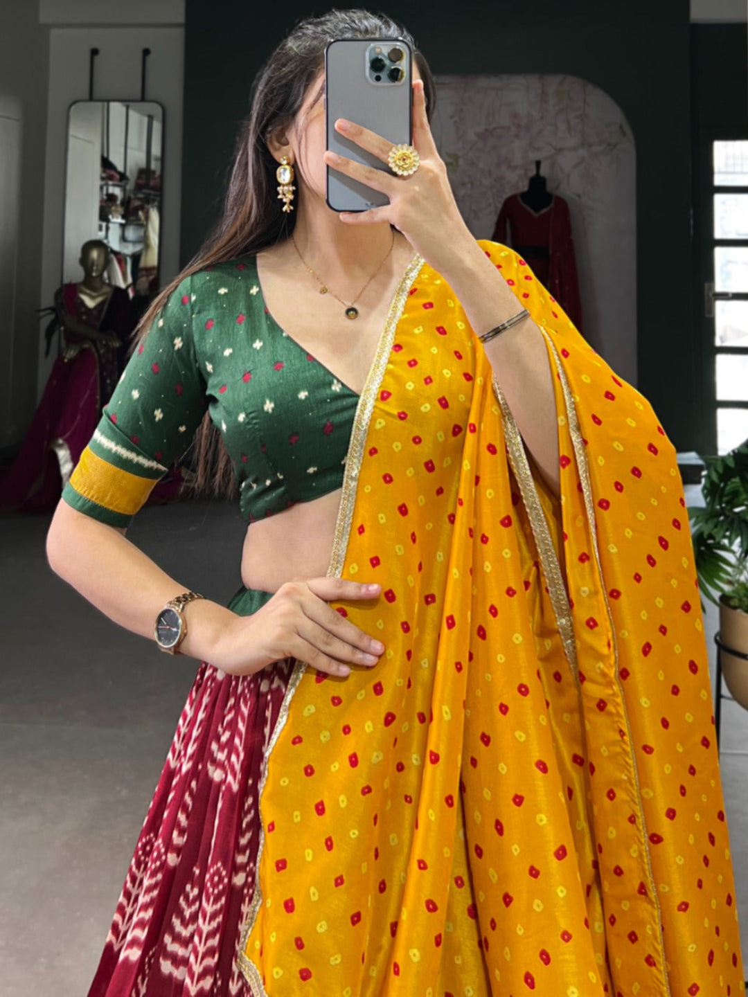 ES Tushar Silk Stitched Lehnga Set with Blouse Piece & Dupatta - Bandhej Print