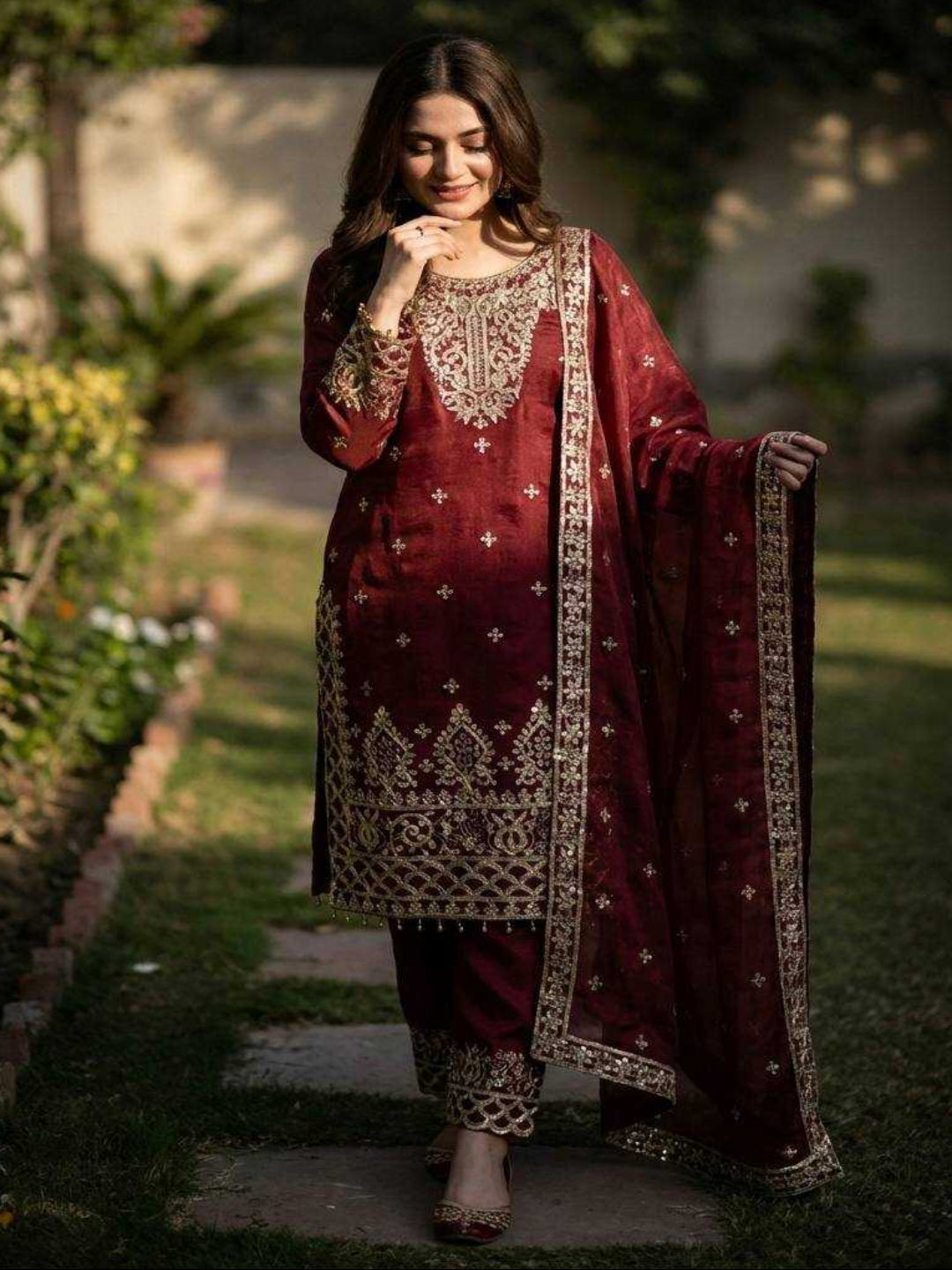 WT Designer GMY Silk 3-Piece Set - Heavy Sequence Embroidery Ready-to-Wear Suit
