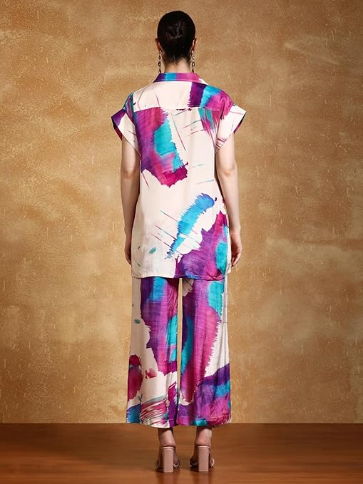 KF Abstract printed loose fit top with flared palazzo (Cord-Set)