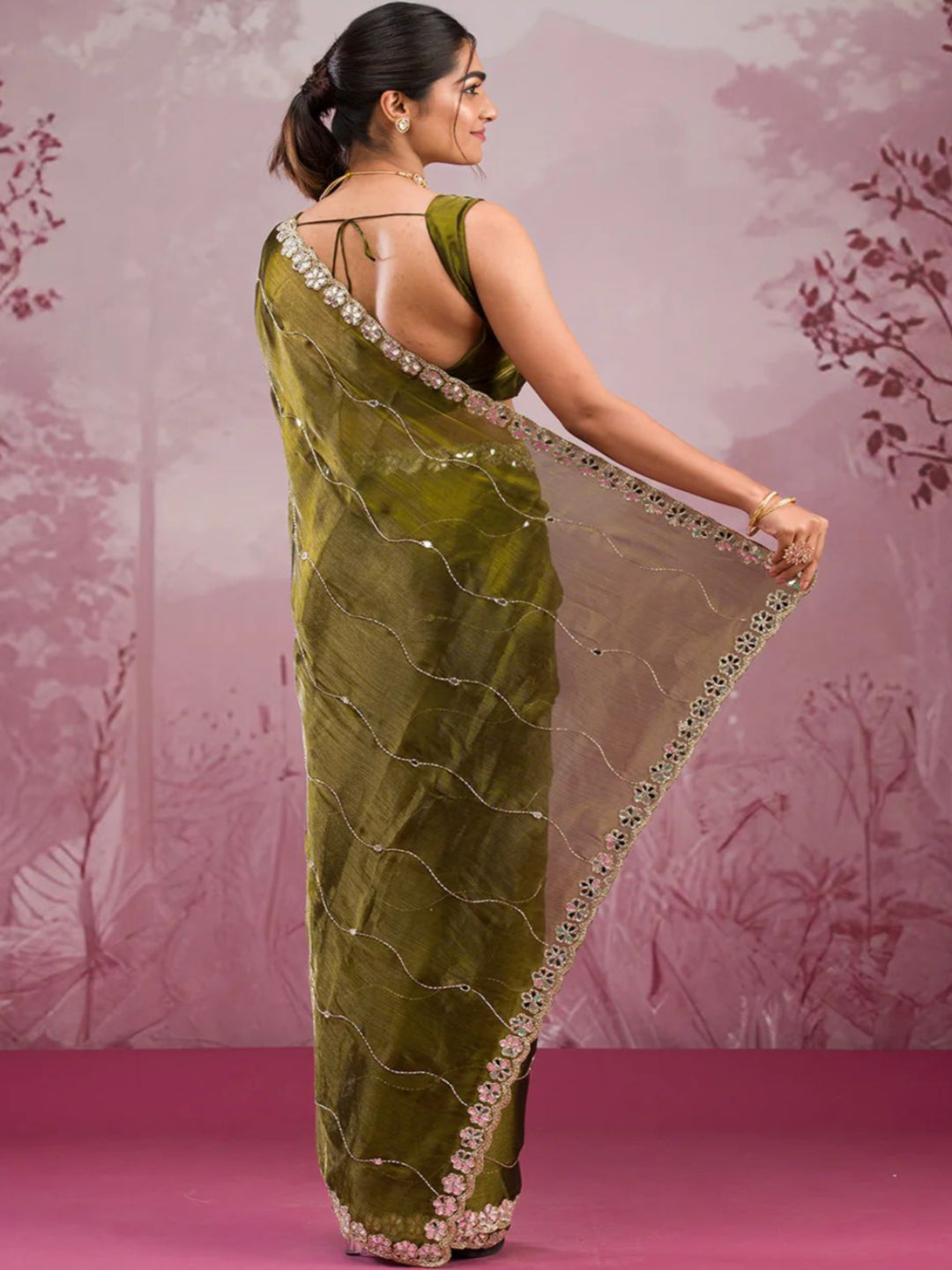 ES Premium Jimmy Chu Silk Saree with Unstitched Blouse