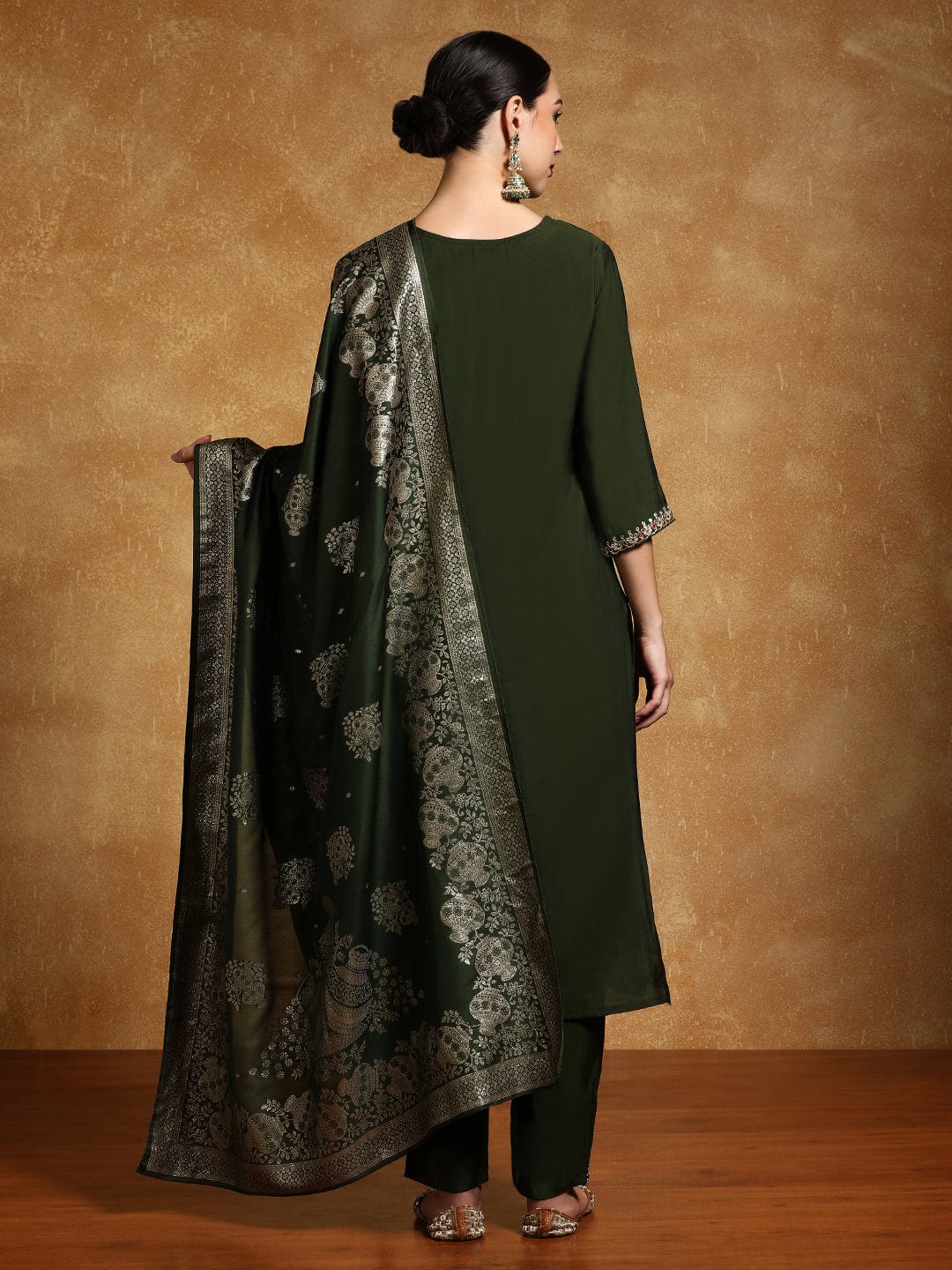 KF Zari Embroidered Yoke with All Over Floral Motif Buta Kurta with Trouser & Dupatta