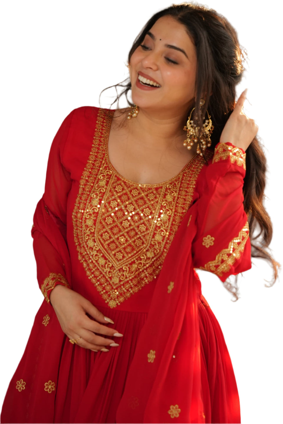 ES Embroidered Faux Blooming Gown with Dupatta – Festive & Party Wear
