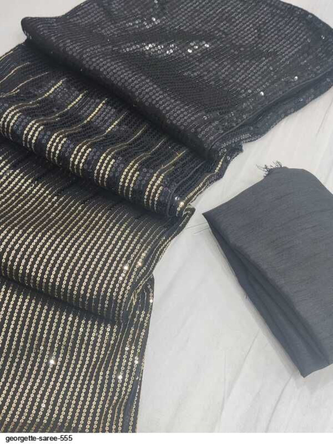 RE Premium Georgette Saree with All-Over Sequins Work & Piping Lace