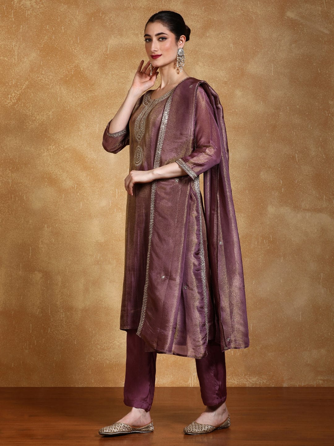 KF Zari Embroidered Yoke Kurta With Trouser And Dupatta