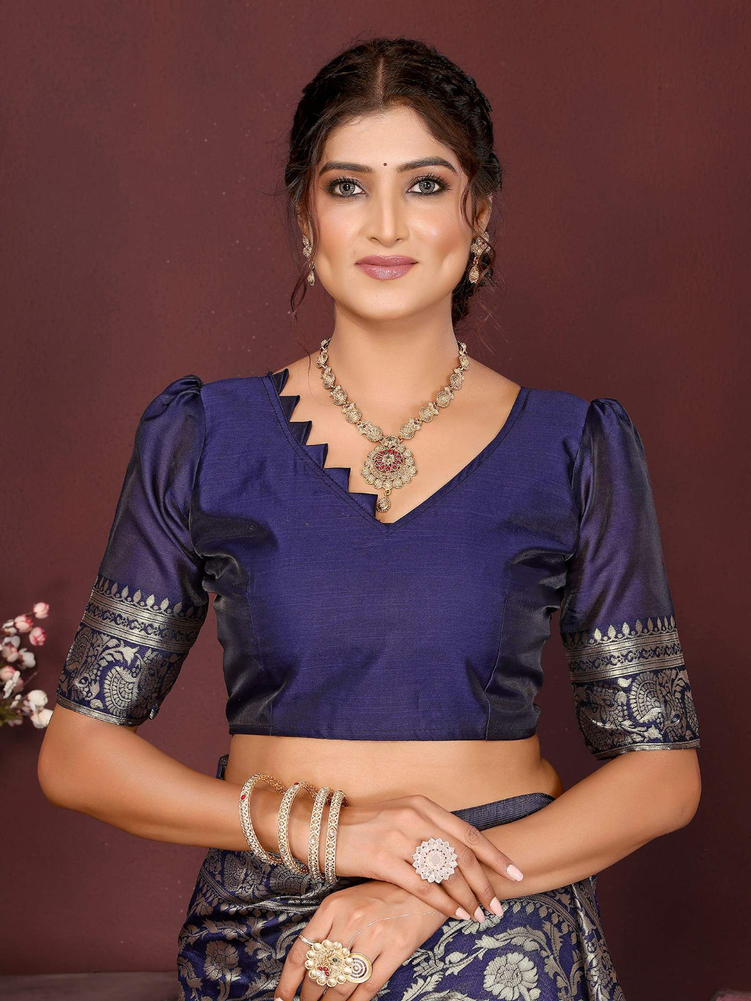 KF Blue Banarasi Silk Woven Design Kanjeevaram Saree