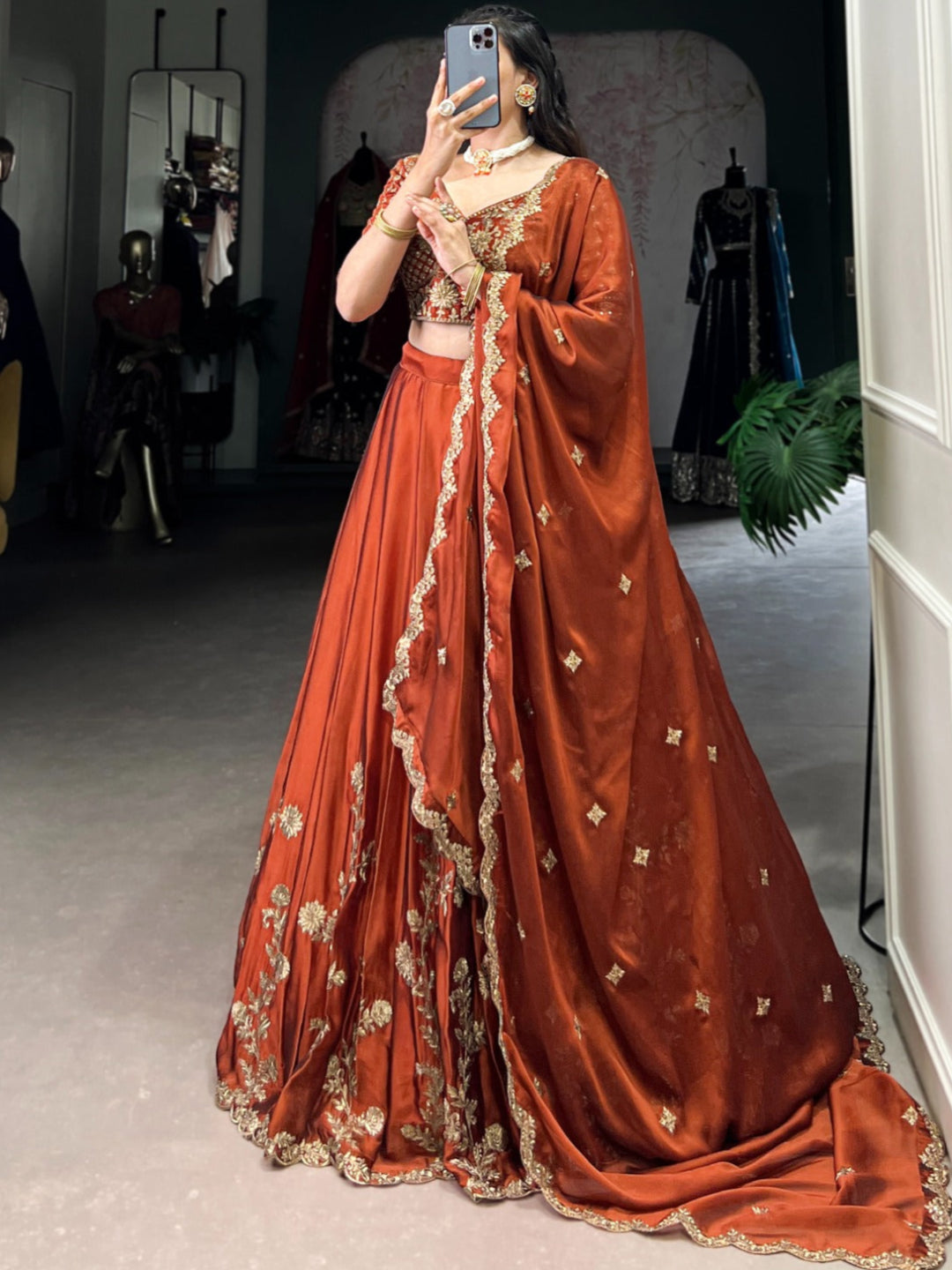 ES Elegant Rangoli Silk Embroidered Lehenga Set - Stitched