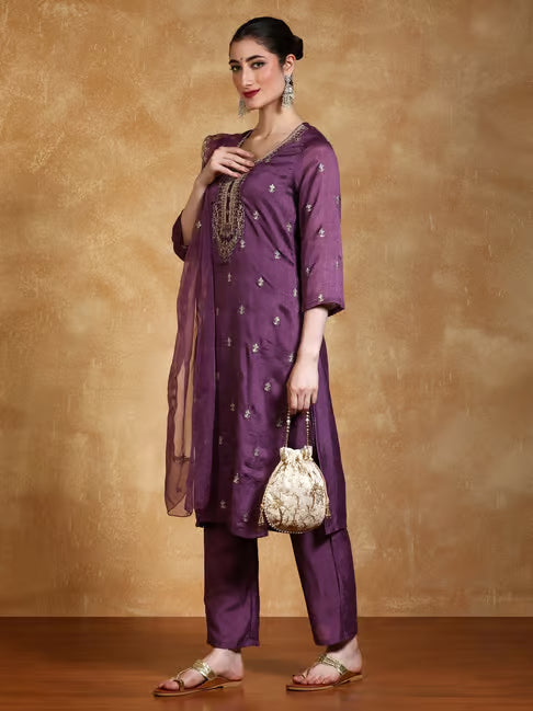 KF Embroidered Yoke Kurta With Trouser And Dupatta