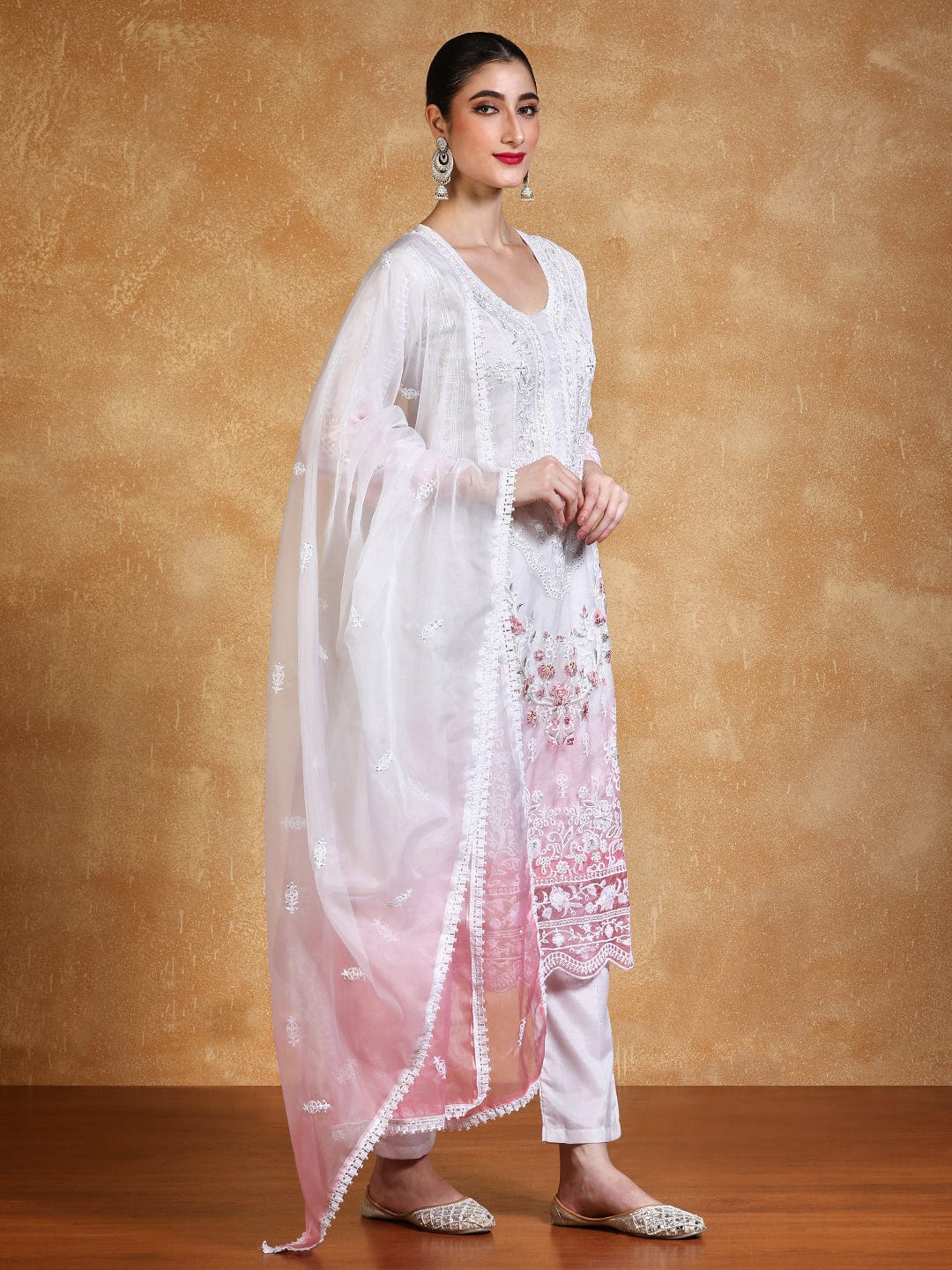 KF Women Floral Heavy Embroidered Kurta With Trouser & Dupatta