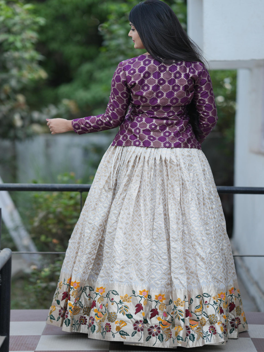 ES Fully stitched Jacquard Silk Lehenga with Paithani weaving, paired with Zari work Koti,