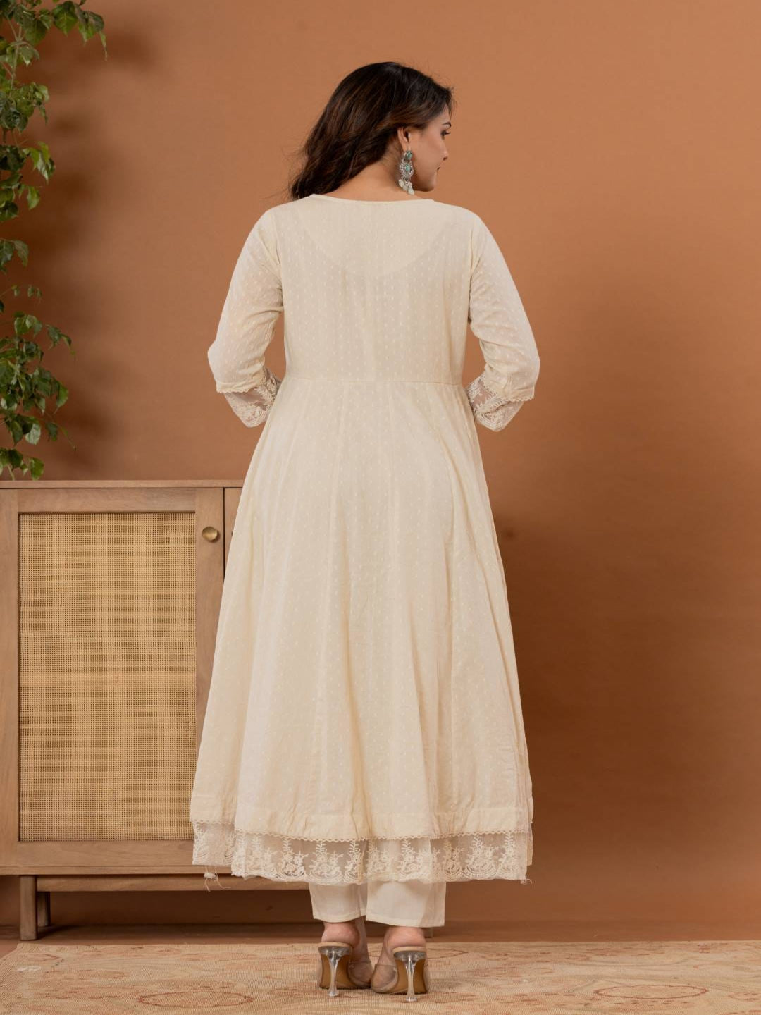 KF Women Embroidered Panelled Mirror Work Pure Cotton Kurta with Trousers & Dupatta