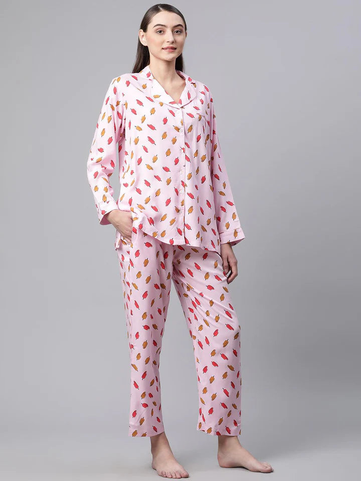 Divena Multi Color Rayon & Cotton Printed Night suit