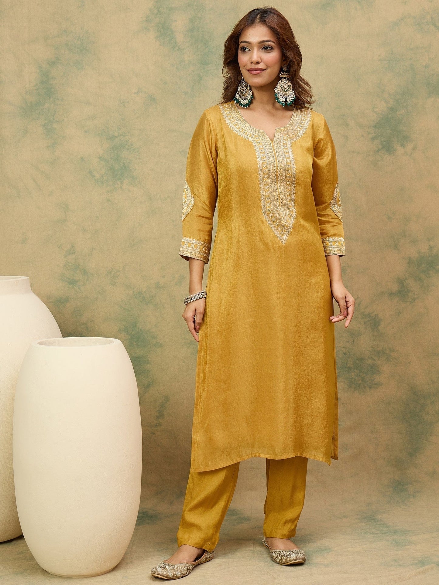 KF Zari Embroidered Yoke Kurta With Trouser And Dupatta