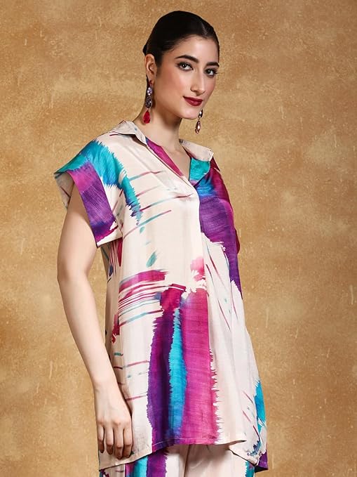 KF Abstract printed loose fit top with flared palazzo (Cord-Set)