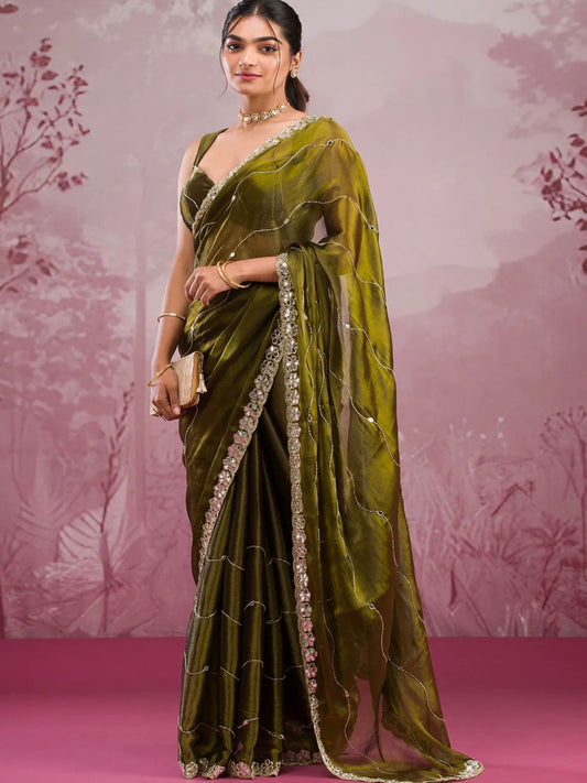 ES Premium Jimmy Chu Silk Saree with Unstitched Blouse