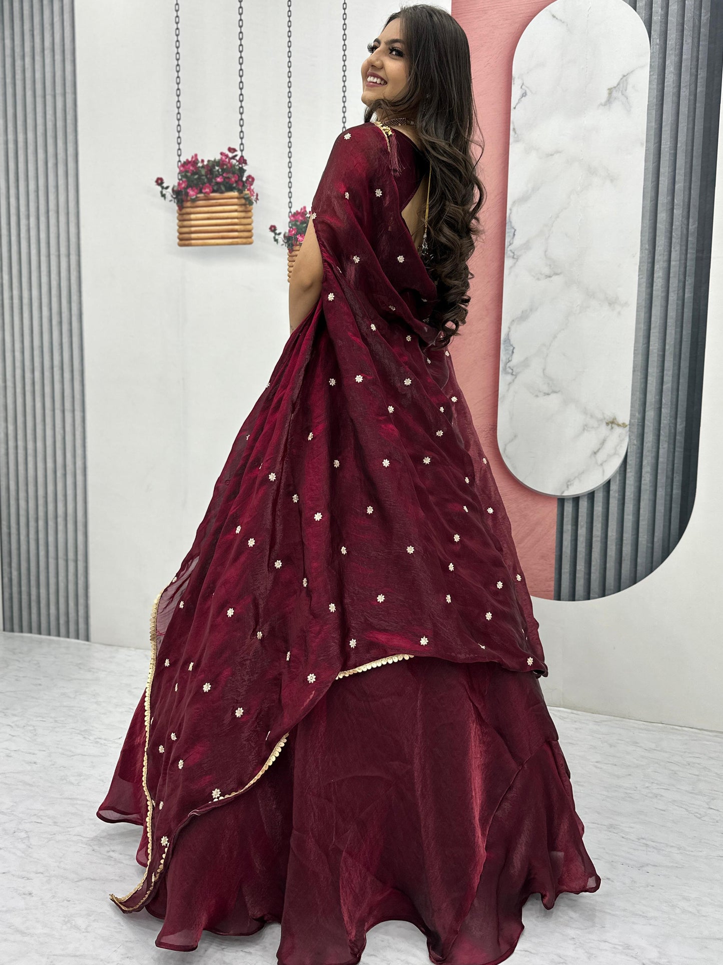 ES Fendy Lehenga Choli set with heavy embroidery with Shrug style Dupatta