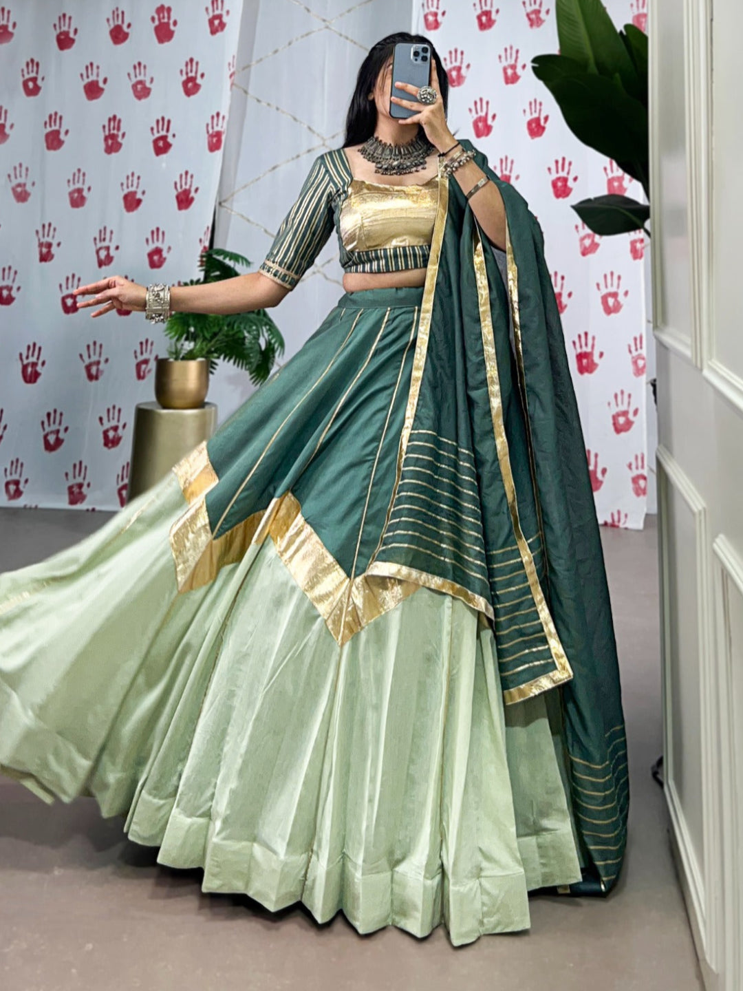 ES Premium Pure Chanderi Lehenga Set with Zari & Gota Patti