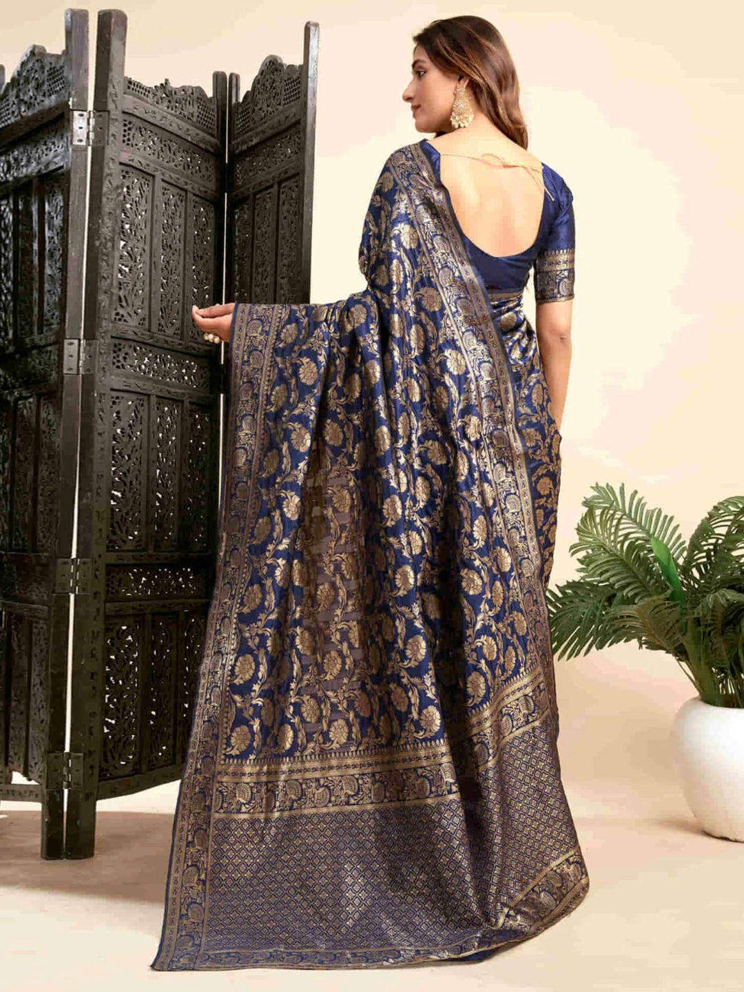 KF Blue Banarasi Silk Woven Design Kanjeevaram Saree
