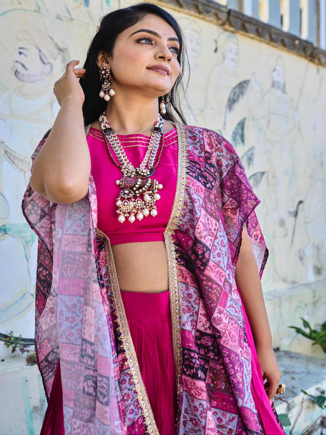 ES Pure Rayon Cotton Stitched Lehenga Blouse & Shrug with Printed Patchwork