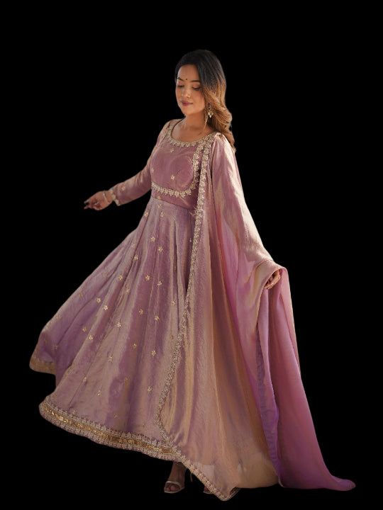 ES Fandy Silk Gown with Pant & Dupatta & Coding Sequnce work