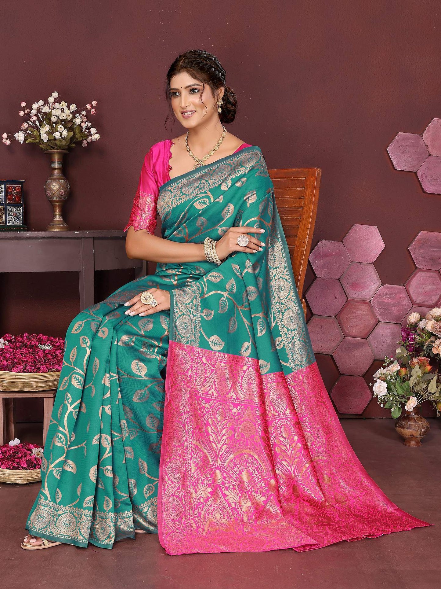 KF Women Kanjivaram Banarasi Silk Woven Design Saree