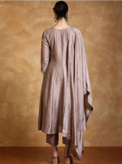 KF Zari Embroidered Yoke Kurta With Pant And Dupatta