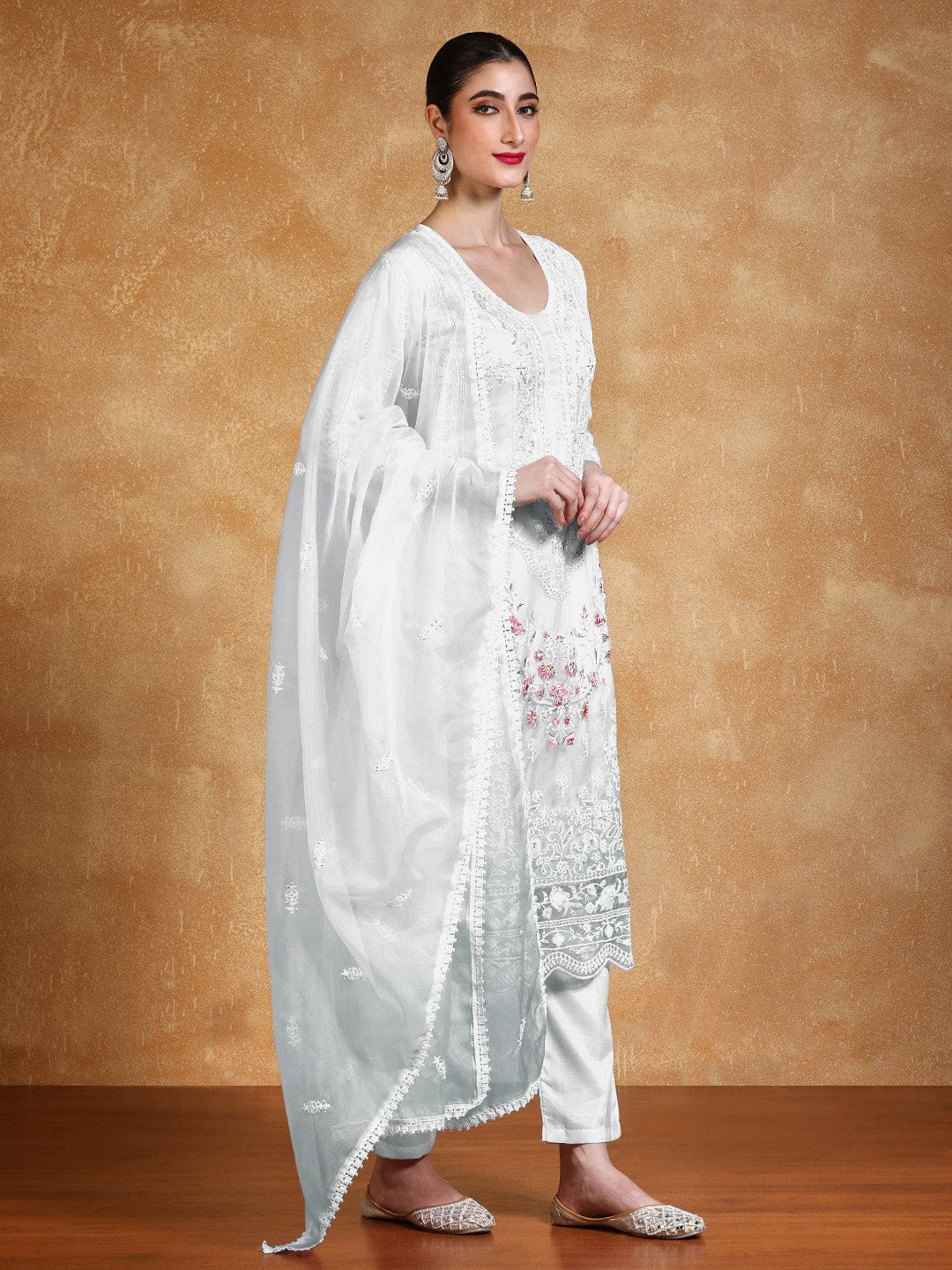 KF Women Floral Heavy Embroidered Kurta With Trouser & Dupatta
