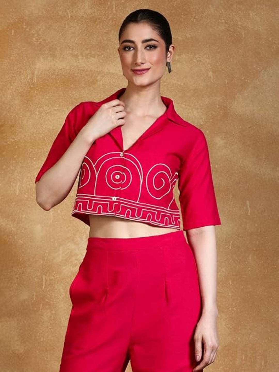 KF Thread Embroidered Crop Shirt with Flared Palazzo