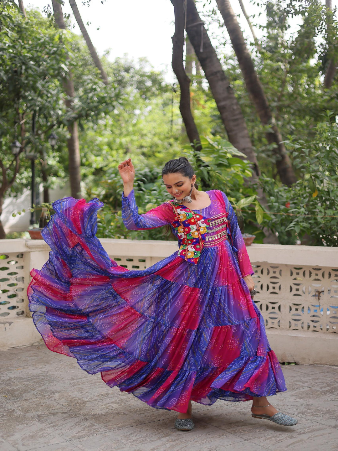 ES Navaratri Special Premium Laheriya & Bandhej Print Gown