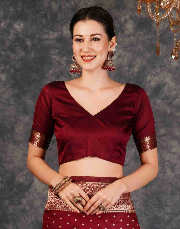 KF Aqua Blue & Maroon Banarasi Silk Woven Design Kanjeevaram Saree