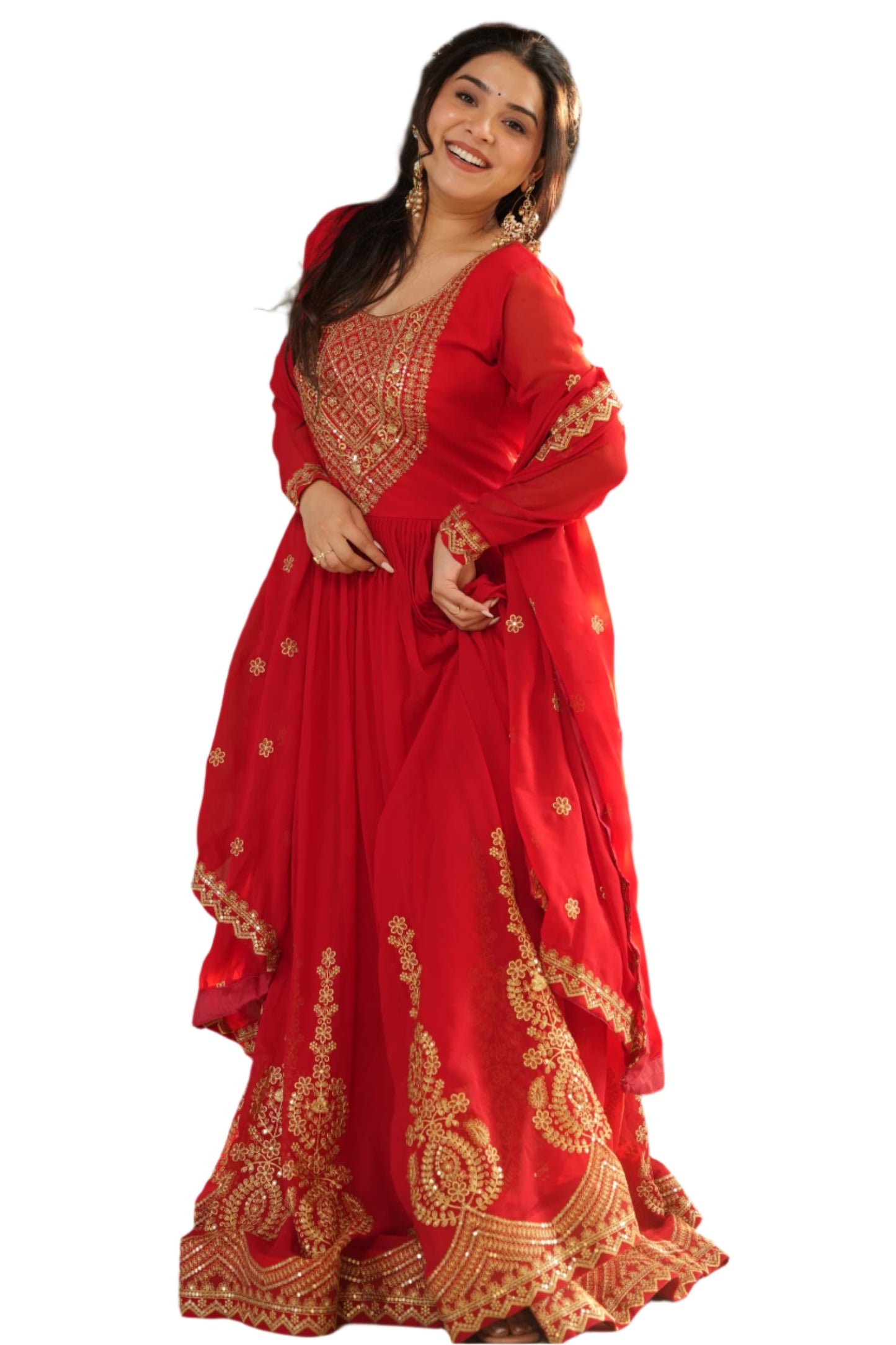 ES Embroidered Faux Blooming Gown with Dupatta – Festive & Party Wear
