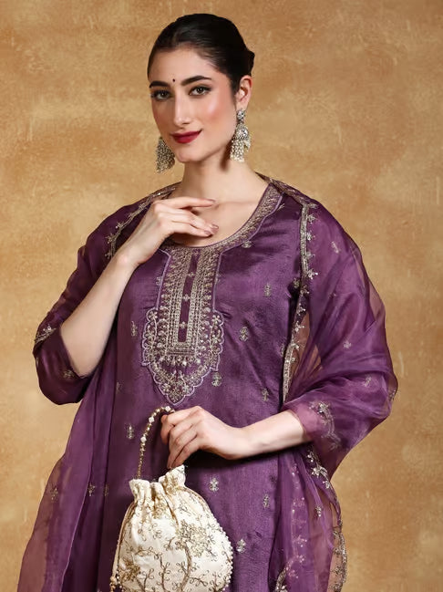 KF Embroidered Yoke Kurta With Trouser And Dupatta