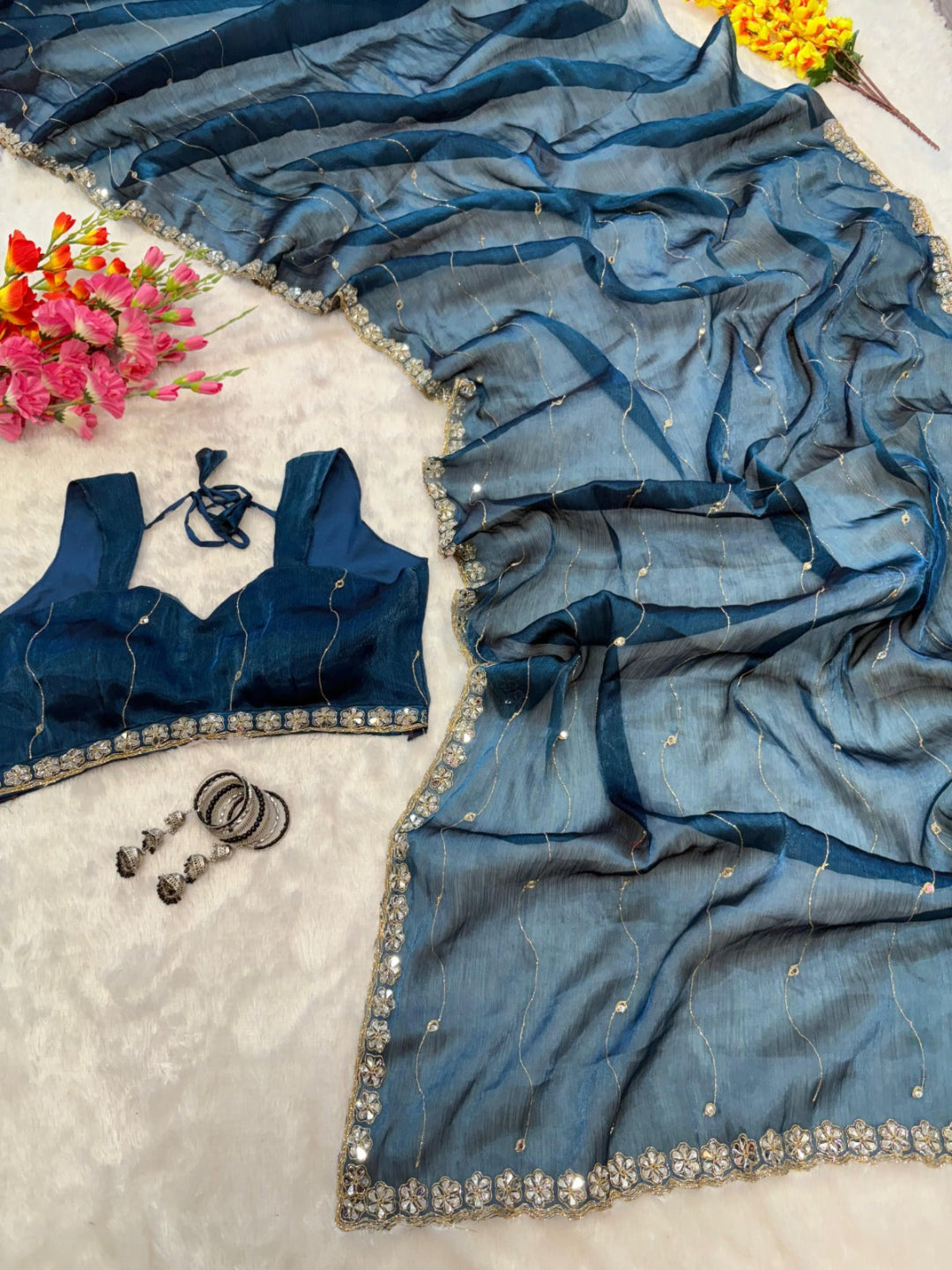 ES Premium Jimmy Chu Silk Saree with Unstitched Blouse