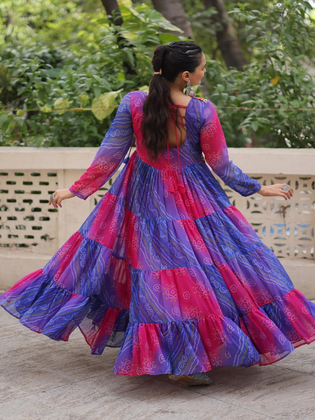 ES Navaratri Special Premium Laheriya & Bandhej Print Gown