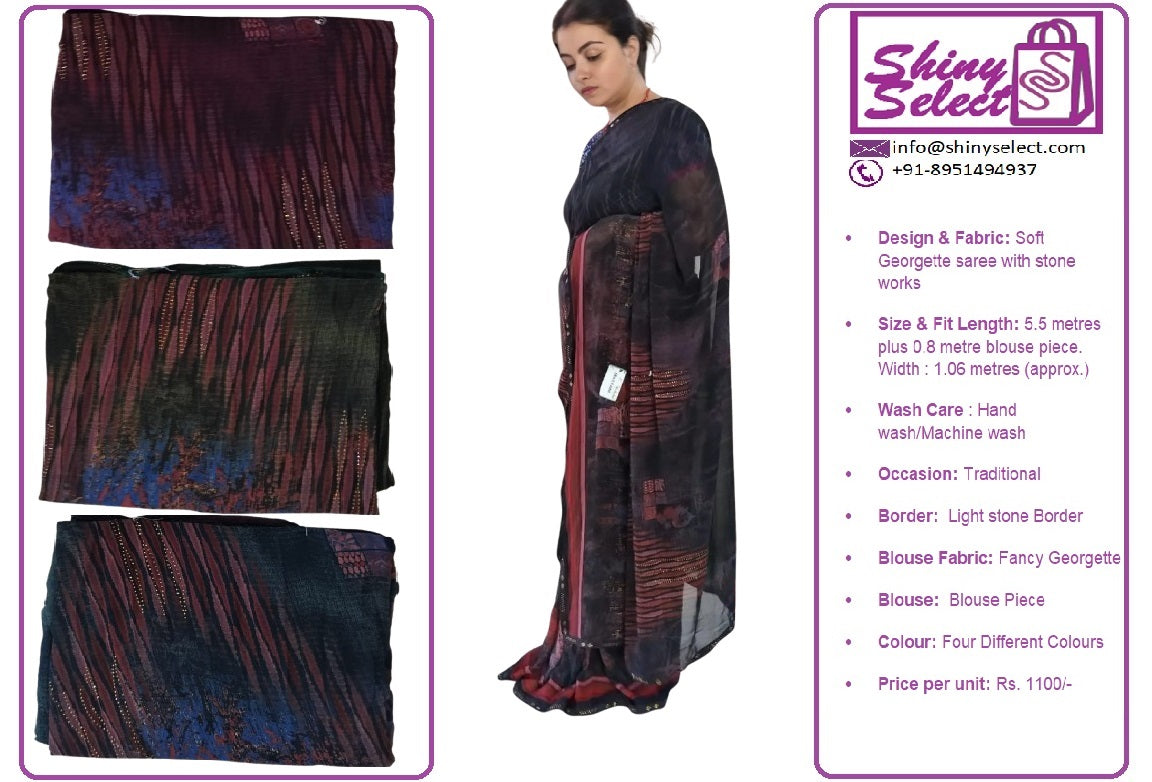 ShinySelect Soft & comfortable Georgette saree with light stone work